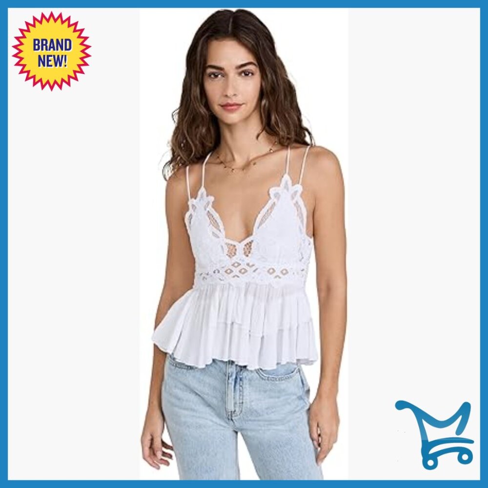 Lace Trim Cami With Peplum Hem, Adjustable Straps, Rayon Blend